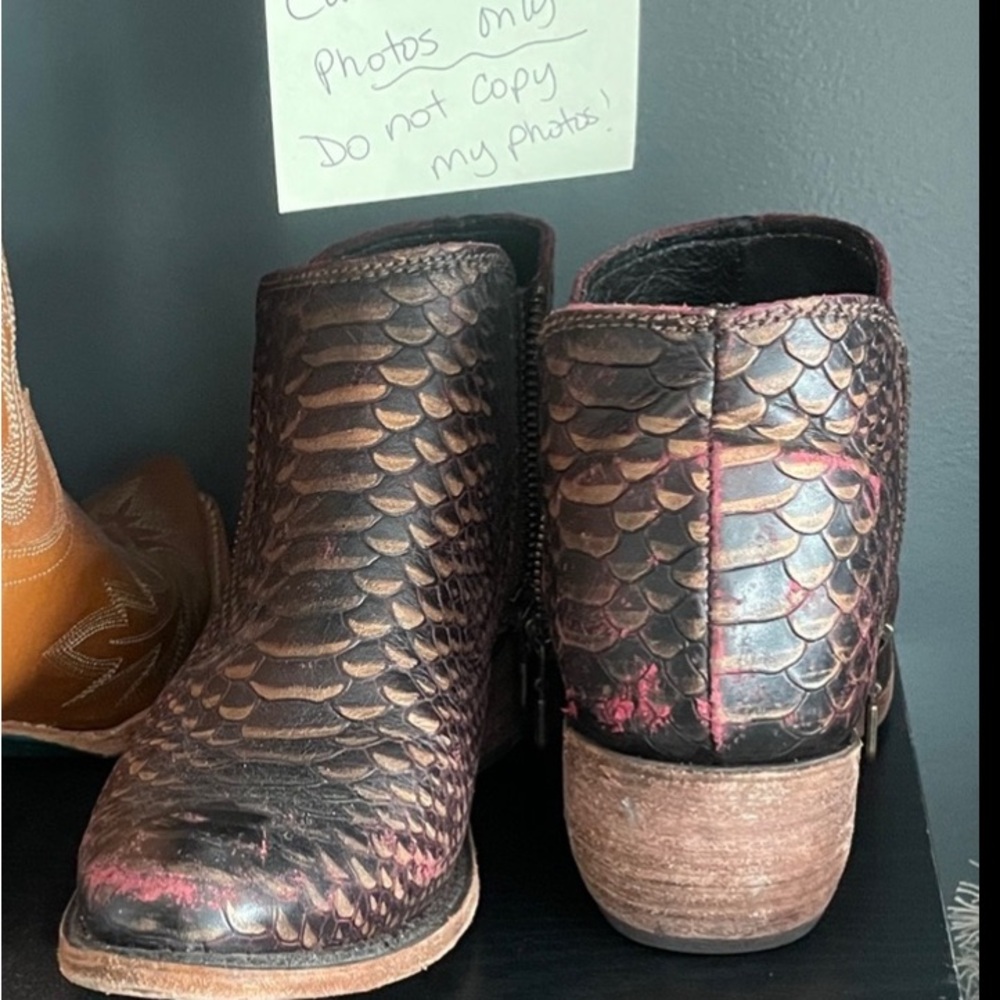 😍 LIBERTY BLACK 7B Leather Snake print Western Boots RED 🐍